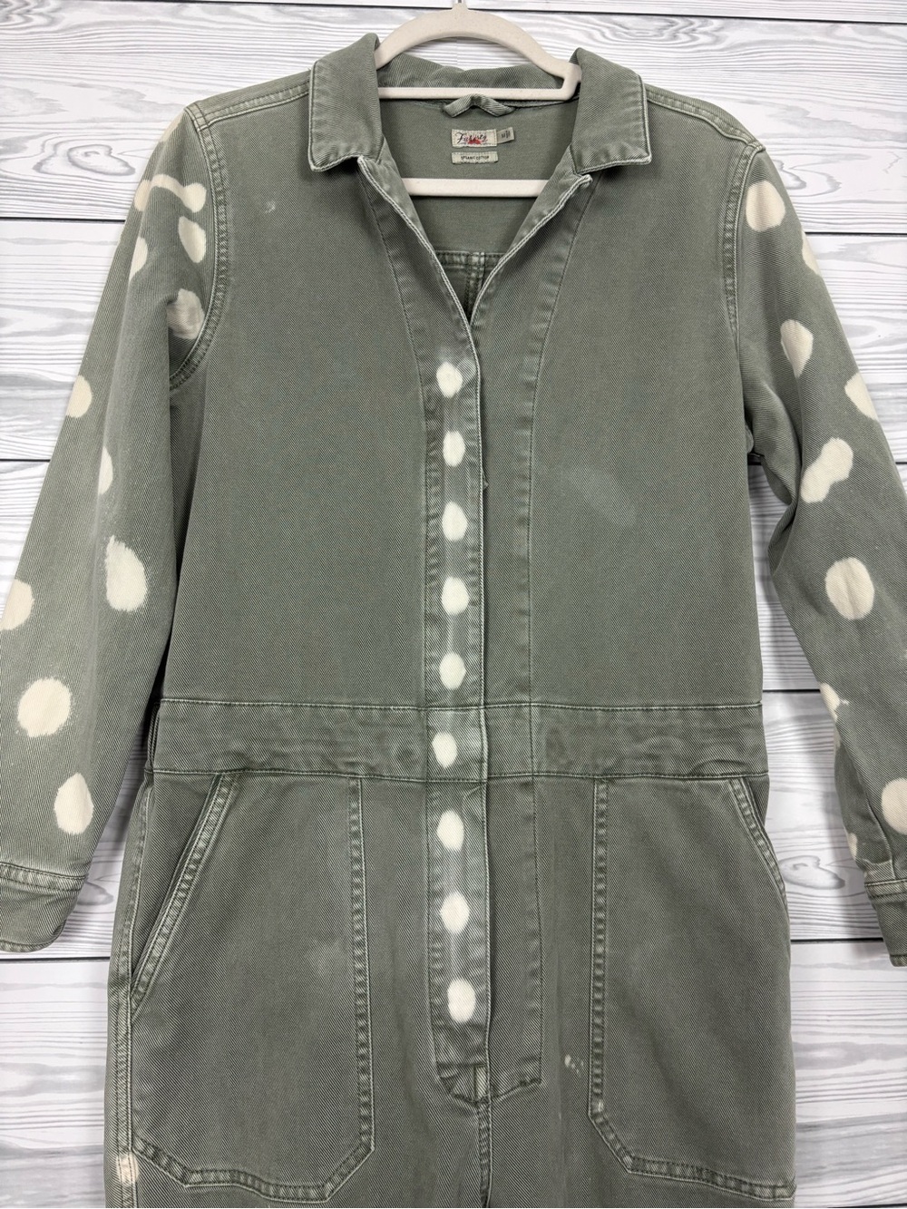 Faherty Sun bleached organic cotton green jumpsuit size medium - Picture 3 of 14